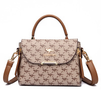 包包女包新款斜挎包女时尚印花女士单肩包女小方包女 菱格配卡其