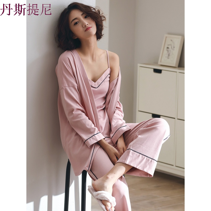 春秋情侣睡衣纯棉长袖夏带三件套和服睡袍男士全棉家居服套装女