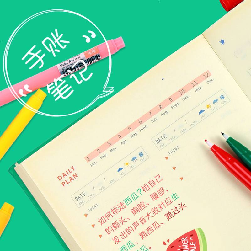 Touch mark纤维笔套装糖果色勾线笔24色手绘日记手帐水彩笔学生用果冻色划重点中性笔禅绕画水性笔 12色套装图片
