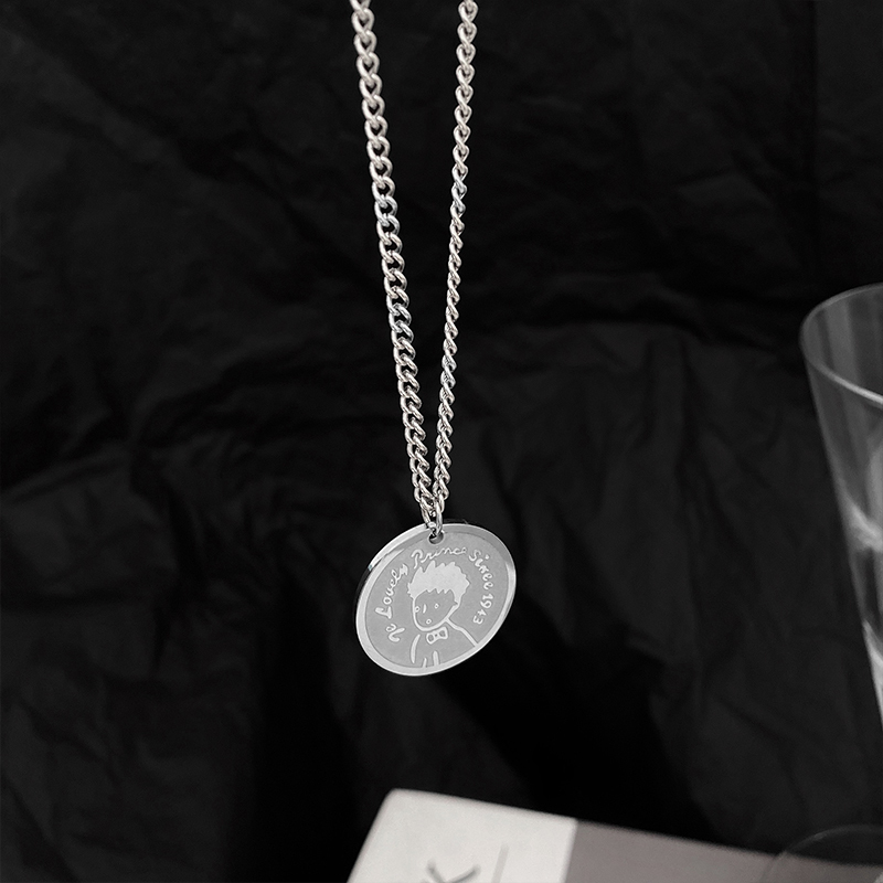 欧美ins嘻哈小王子吊坠项链女潮网红简约冷淡风钛钢不掉色卫衣链小