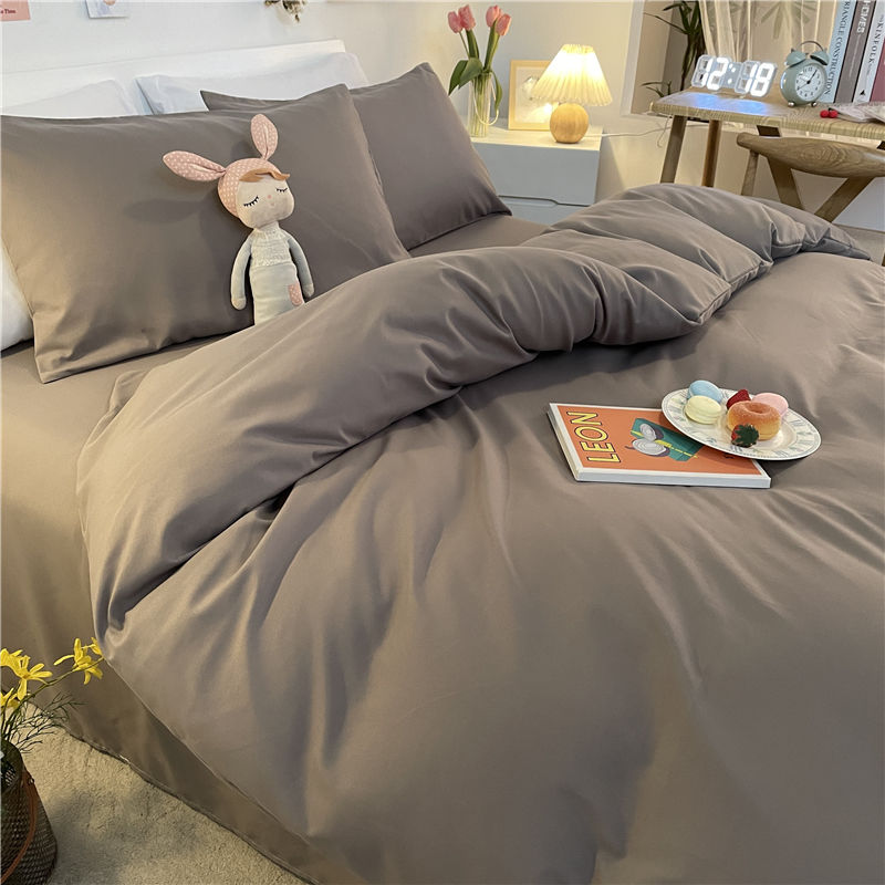 南极人磨毛四件套春秋床单被套三件套床上用品学生宿舍单双人被罩 2.0m四件套被套200x230 纯色-浅灰