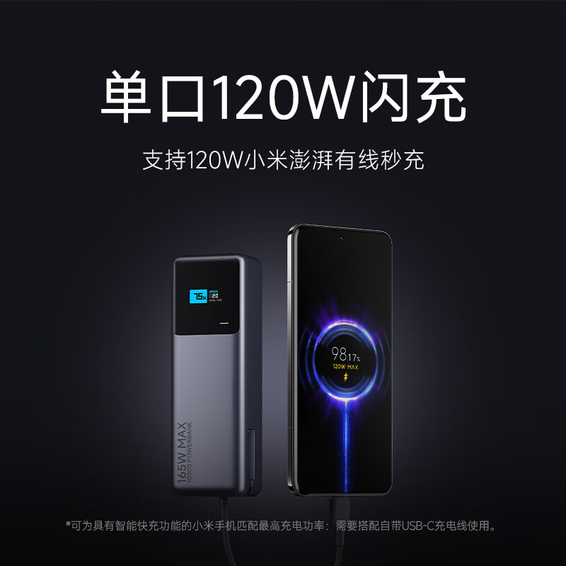 小米(MI)[3C认证]充电宝10000 165W大功率双口适用小米红米苹果华为上飞机火车户外储能电源高清大图