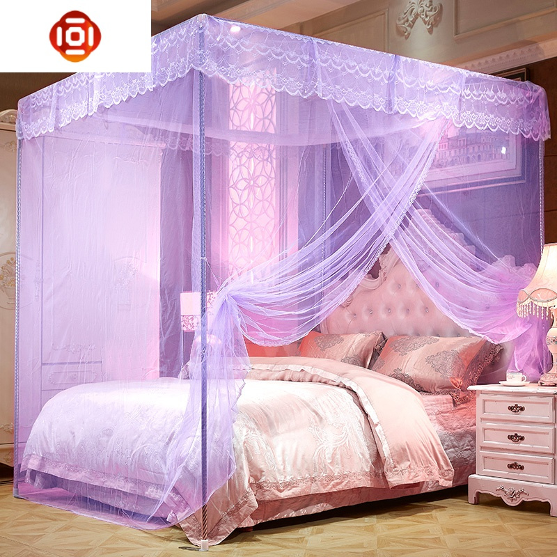 提花宫廷豪华蚊帐单开四脚落地伸缩支架加密加厚1.2/1.5/1.