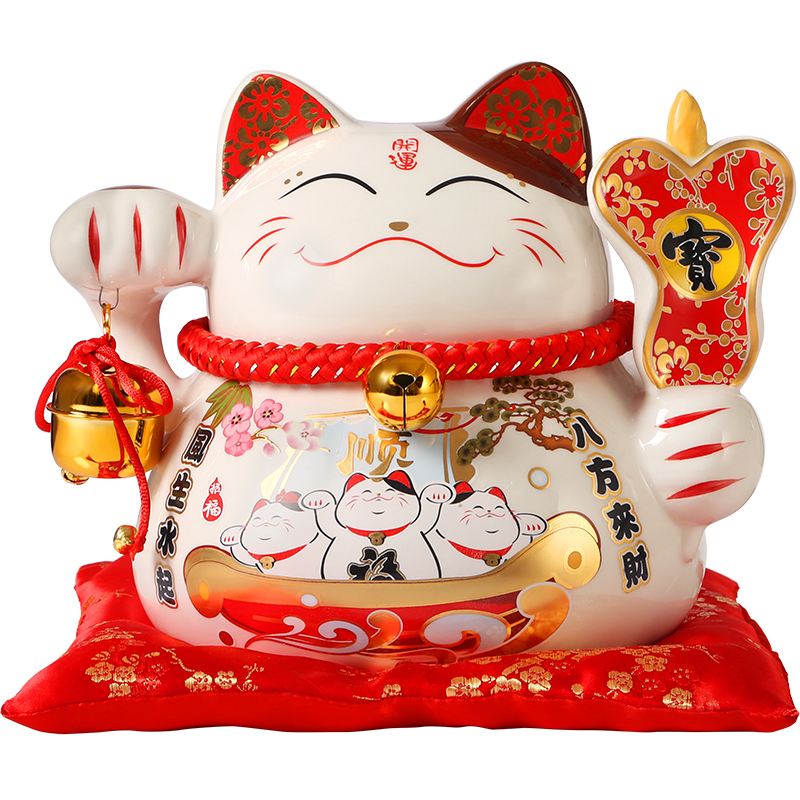 猫摆件 日式陶瓷储蓄罐存钱罐创意收银台店铺开业礼品 三维工匠 中号一本万利