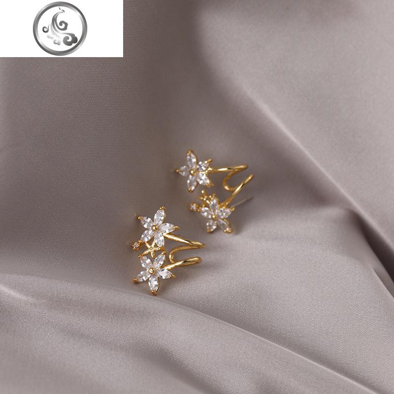 个性耳钉女纯银针简约小巧冷淡风五瓣花夹耳环小众法式耳骨小耳环 JiMi高清大图