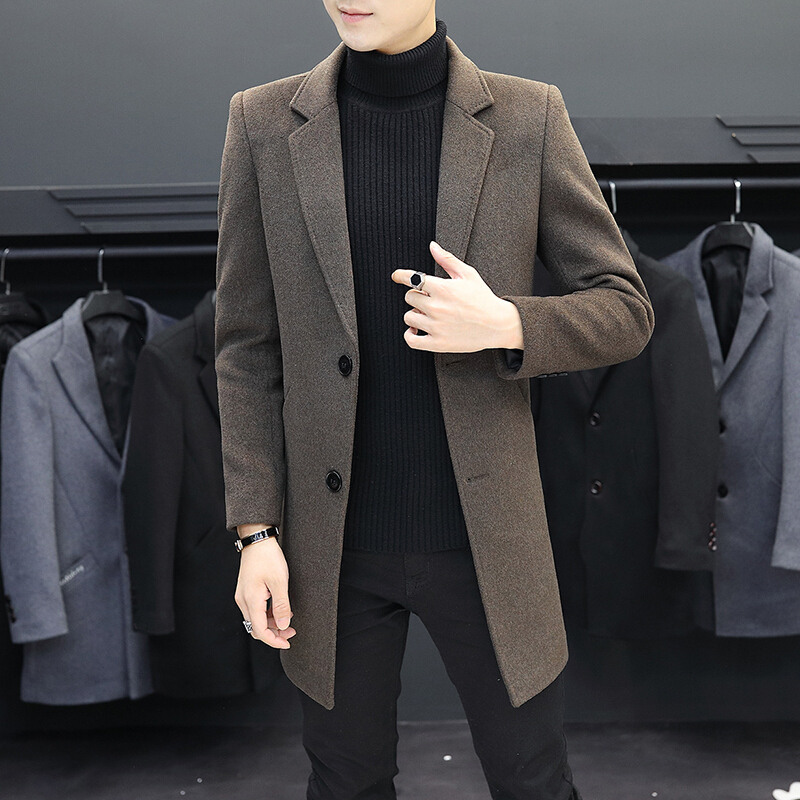 梵克公牛男士秋英伦风西装领风衣外套中长款羊毛呢子大衣