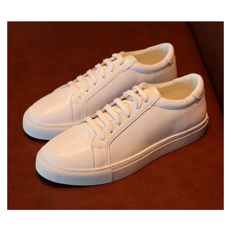 金三志春季男鞋透气皮小白鞋男韩版平底白鞋潮流百搭西装休闲白色板鞋