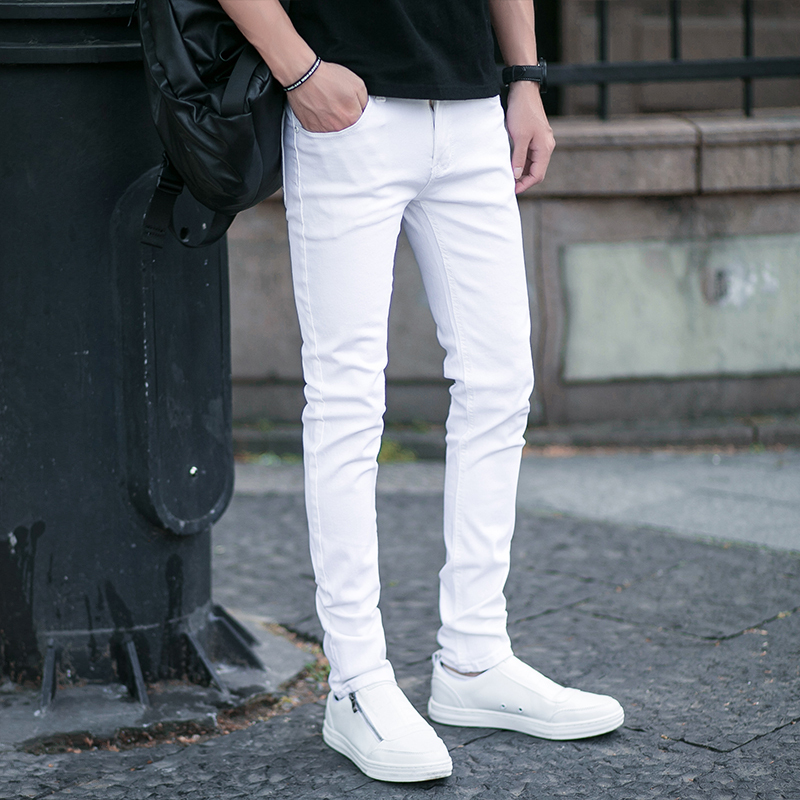 洞乞丐白色牛仔裤男修身韩版学生弹力百搭小脚裤子男生潮流牛仔裤视频