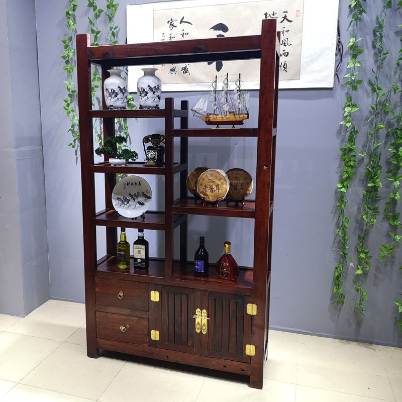 老船木博古架多宝阁置物架实木简约中式仿古书架酒架隔断展示柜架_329_838 铜_单个博古架_110cm*35cm*200cm_1-1.