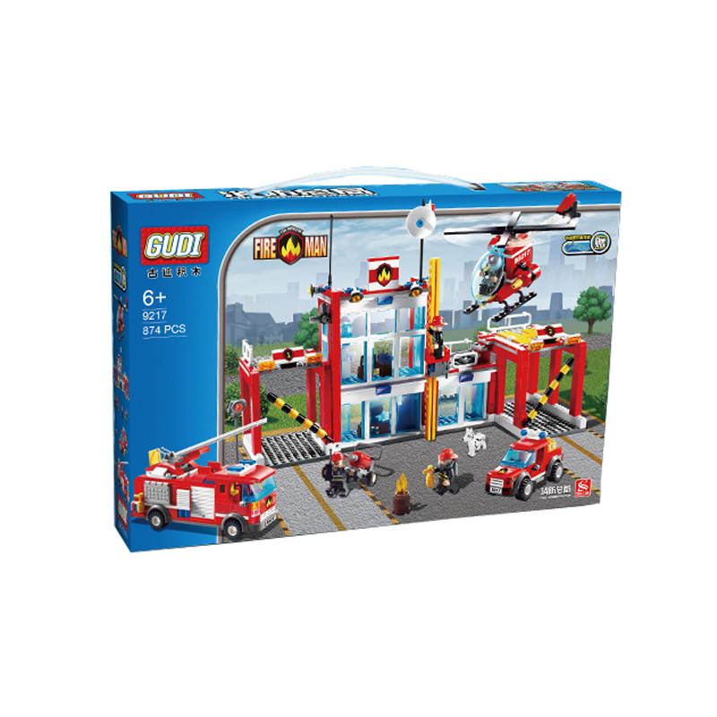 古迪儿童拼装积木城市救援消防总局拼插男孩小颗粒玩具礼物
