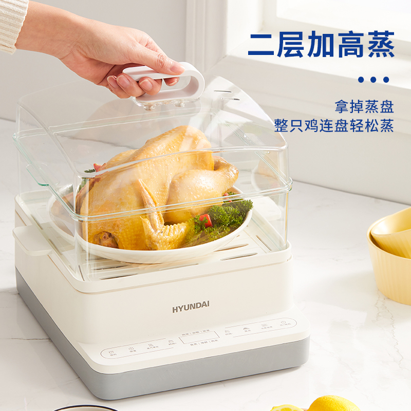 韩国现代电蒸锅多功能家用三层大容量蒸箱不锈钢蒸盘电蒸锅