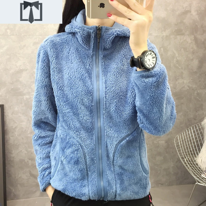 SUNTEK连帽卫衣女秋冬保暖开衫拉链加厚加绒摇粒绒抓绒上衣运动休闲外套卫衣