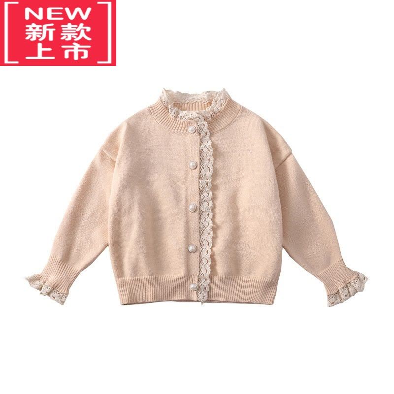 可莉允女童韩系针织开衫童装2022秋款儿童宝宝春装洋气蕾丝花边薄款毛衣图片