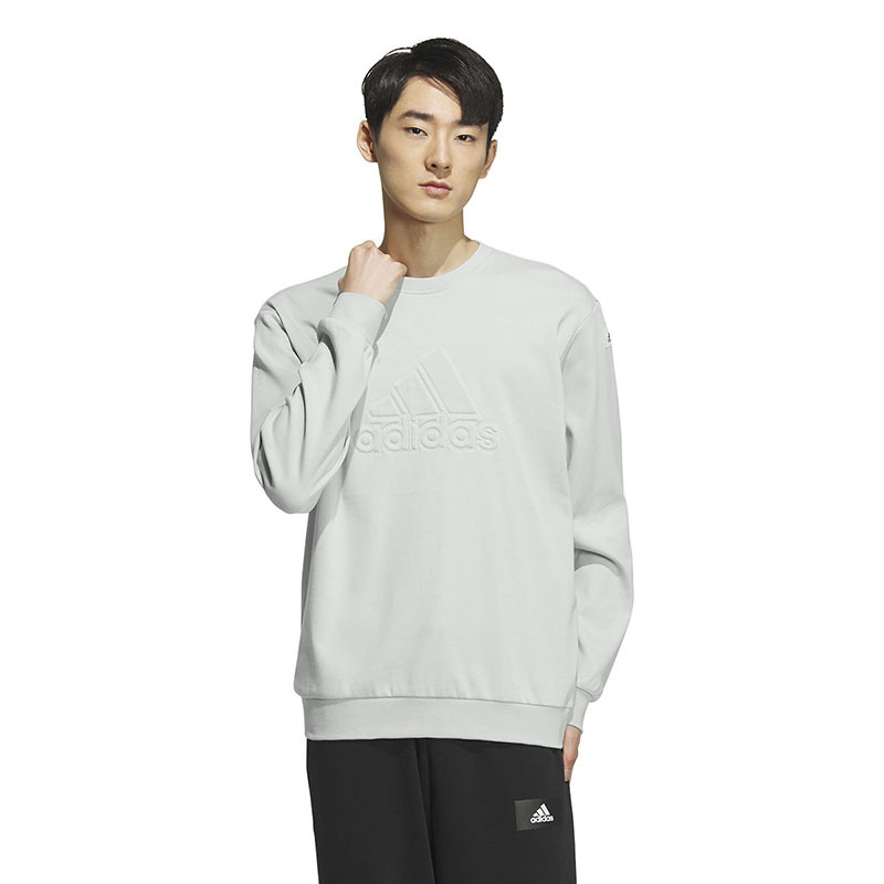 adidas 纯色字母Logo运动休闲圆领卫衣 男款 银灰 IK2795