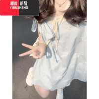 YIBUSHENG小个子连衣裙季一整套蓝色蝴蝶结刺绣宽松甜美背心吊带娃娃短裙