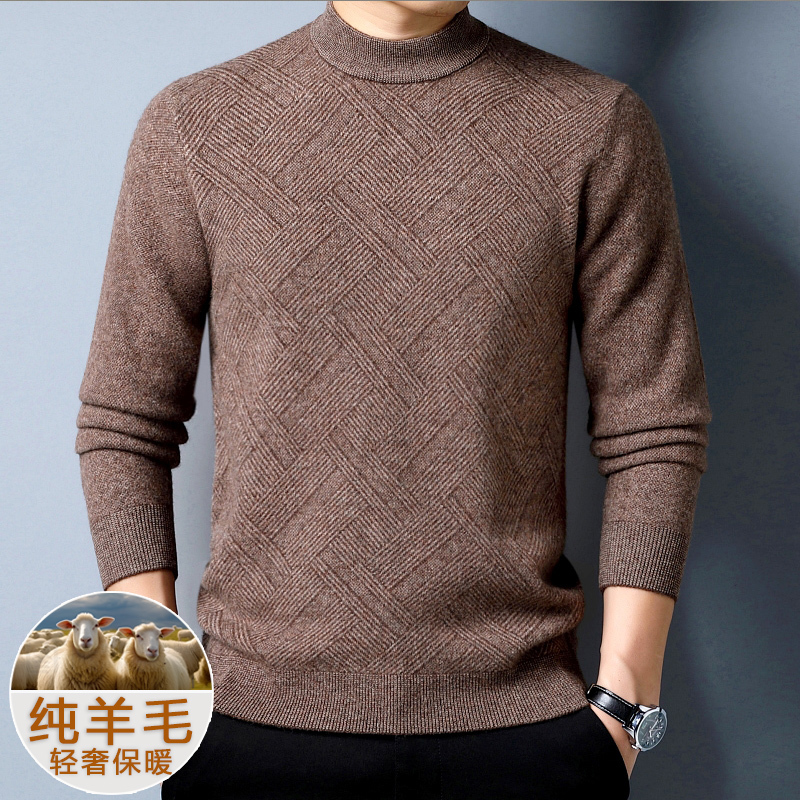 %纯羊绒中老年人保暖毛衣中年上衣品牌毛衣男商务休闲大码毛线衣正品