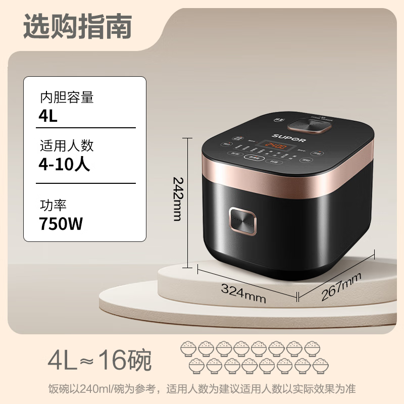 苏泊尔 (SUPOR) SF40FC375电饭煲 4L (单位:台)黑金色高清大图