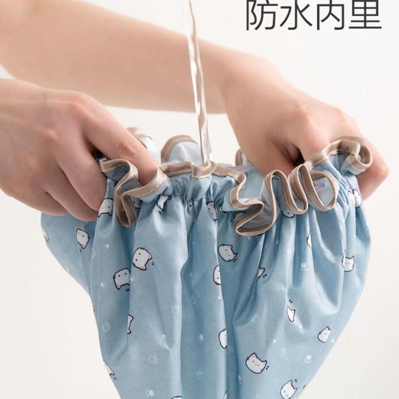 浴帽女防水女款洗澡头套家用沐浴帽韩国可爱头套加厚厨房防油烟帽 粉色猫咪