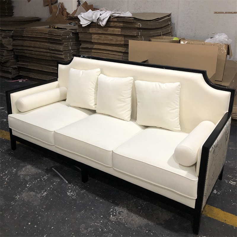 易企采 三人位皮艺沙发2200*900*850mm 办公沙发新中式实木沙发组合布艺沙发样板间售楼处洽谈轻奢家具接待 三人位皮艺沙发