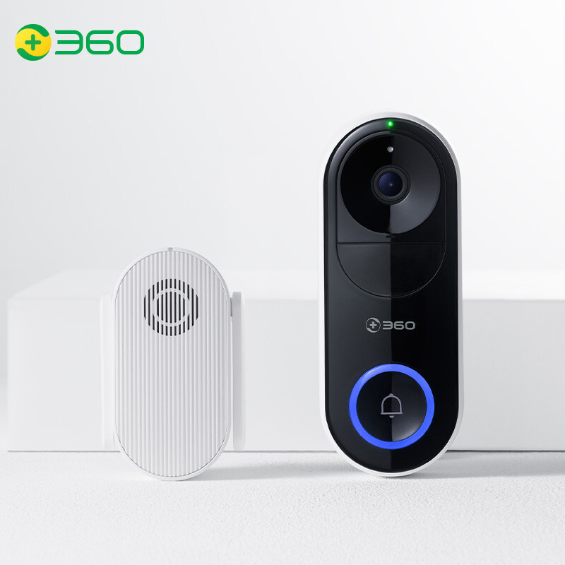 360 可视门铃D819智能摄像机摄像头 家用电子猫眼 高清夜视手机无线wifi远程监控器 视频通话+32G内存卡