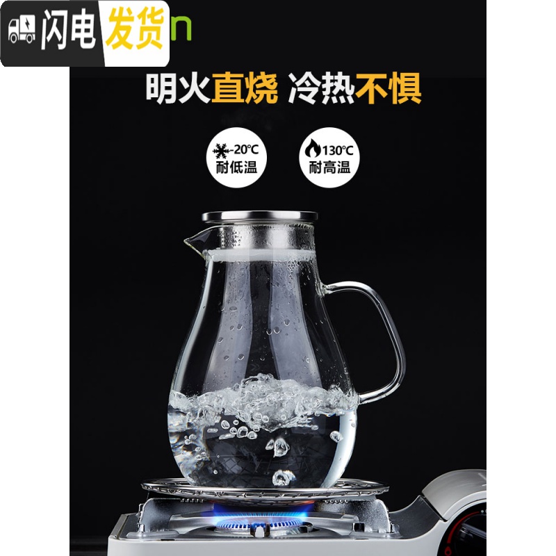 三维工匠冷水壶套装大容量凉开水壶玻璃耐热耐高低温防爆家用杯 水滴壶1500+嘟乐杯300[6只混色装]+沥凉水壶高清大图