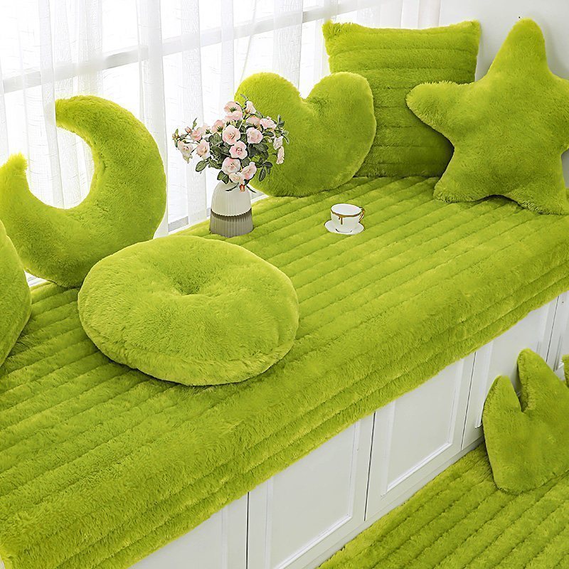 汐岩飘窗垫窗台垫毛绒加厚榻榻米坐垫阳台垫子落地窗毯榻榻米 草绿色长毛绒腰枕30*50cm一个