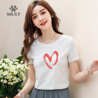 WAXY2022年新款夏季韩版街头涂鸦爱心印花T恤圆领纯棉潮流上衣Tee