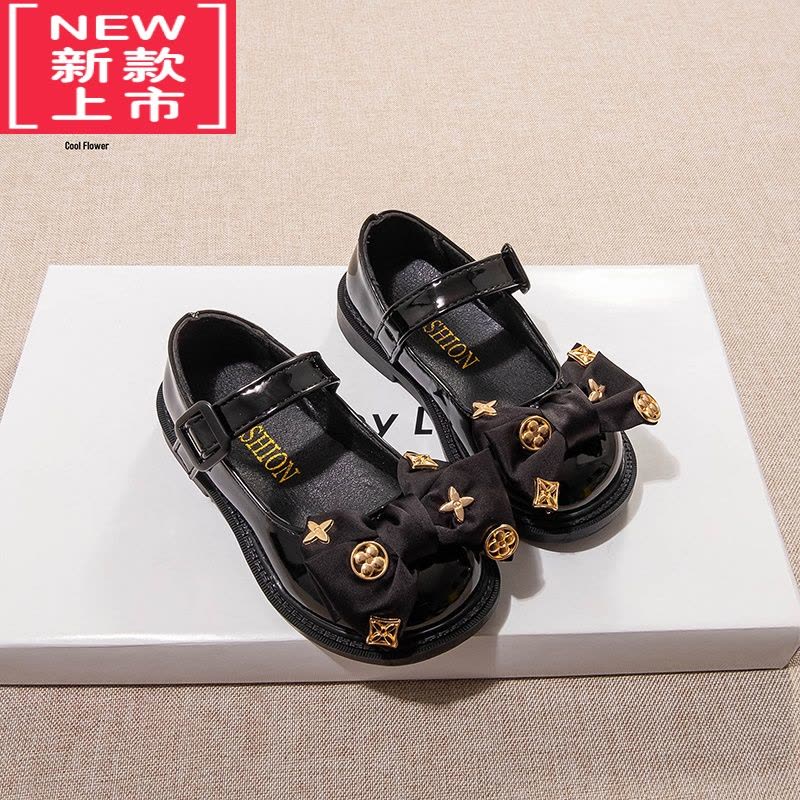 可莉允女童小皮鞋2022新款中大童黑色软底豆豆鞋春秋儿童舞蹈演出公主鞋运动休闲鞋图片