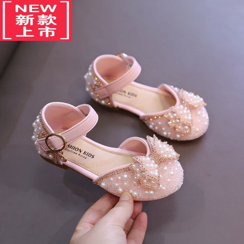 可莉允女童皮鞋2022春季新款女童蝴蝶结水钻公主鞋中小童时尚软底凉鞋潮运动休闲鞋图片