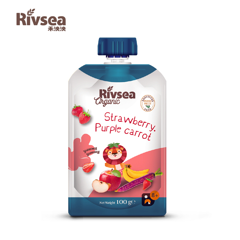 禾泱泱(Rivsea)原装进口草莓紫胡萝卜泥100g 宝宝辅食 果泥无添加糖盐