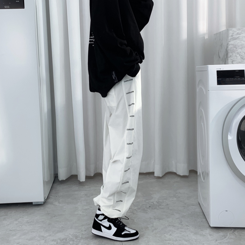 YUANSU短句先生 侧边字母印花休闲裤男潮韩版宽松卫裤九分运动束脚裤休闲裤
