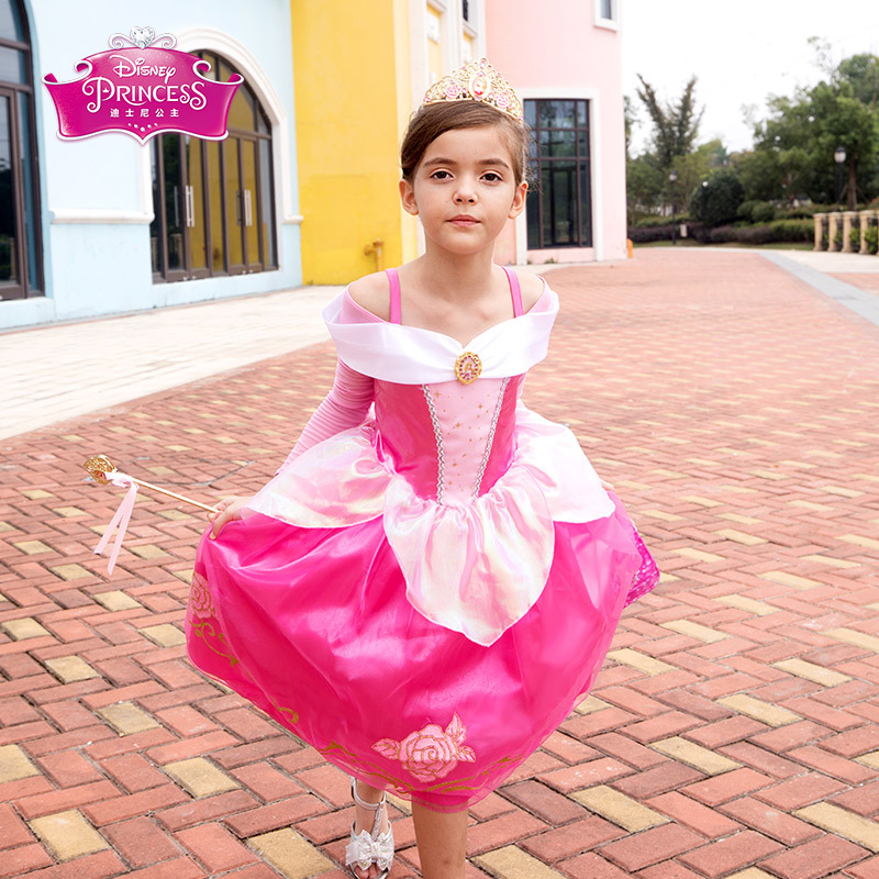 Disney迪士尼儿童女生睡美人连衣裙节日礼服裙演出服-4489-玫红