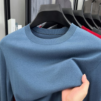 含羊毛蚕丝圆领毛衣男2025秋季薄款长袖纯色针织打底男士羊毛衫