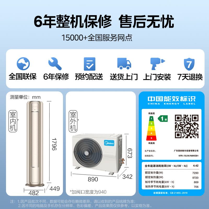 美的(Midea)空调柜机风尊3匹p新一级变频冷暖智能除菌客厅圆柱家用立式节能省电落地式KFR-72LW/N8MZB1图片