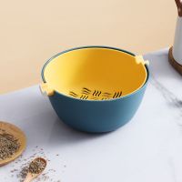 双层塑料沥水篮洗菜盆洗菜篮厨房家用客厅果篮洗水果菜篮子水果盘 蓝色 帽型特小号双层沥水篮(随机色发货)