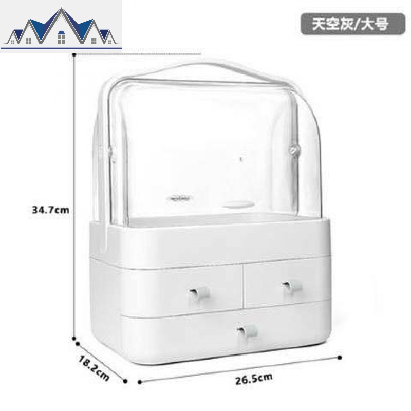 网红化妆品收纳盒抽屉式防尘置物架桌面收纳盒护肤品梳妆台收纳架_916 灰色大号