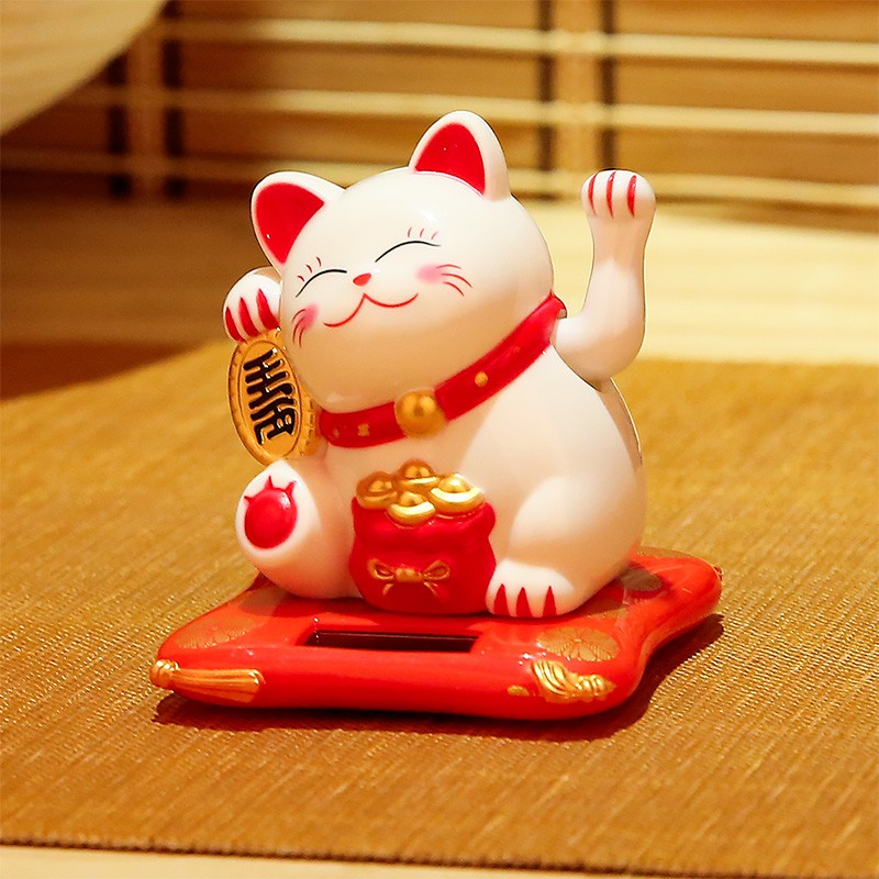 猫小摆件摇手太阳能汽车内饰车载店铺开业礼品自动招手 三维工匠 钱袋猫猫高清大图