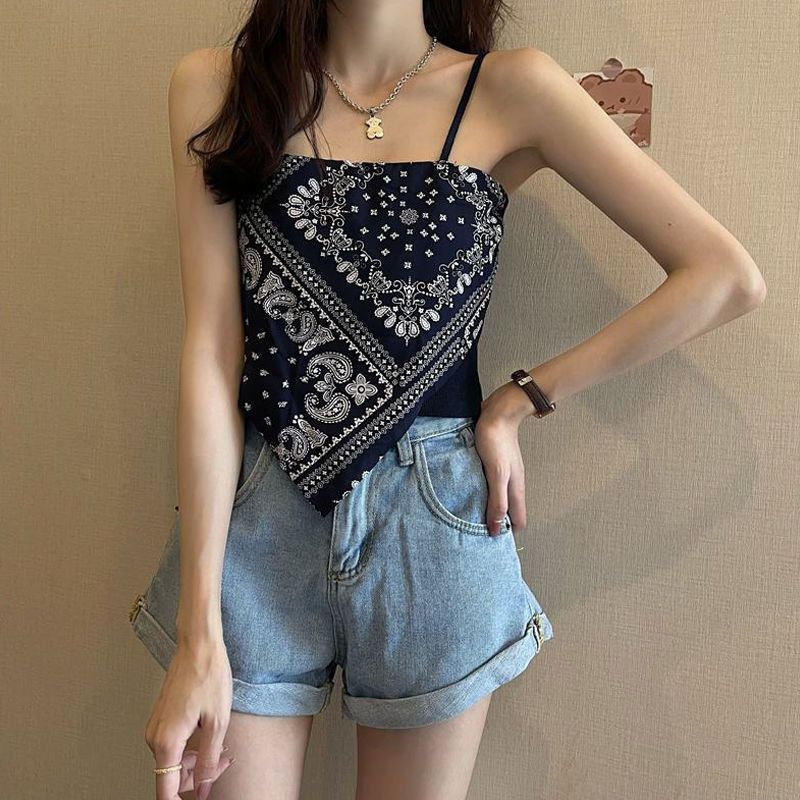 设计感小众不规则吊带背心女胖妹妹大码女装夏季美背丝巾肚兜上衣 黑色 均码[80-115斤]