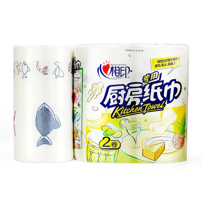 [精选]心相印厨房用纸吸油纸巾去油污卷筒厨房纸整箱4提8卷KT102