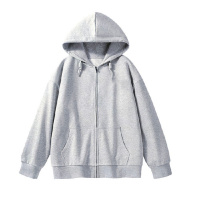加绒加厚口袋连帽卫衣女秋冬季开衫外套大码拉链保暖上衣女装 XXL 30浅灰