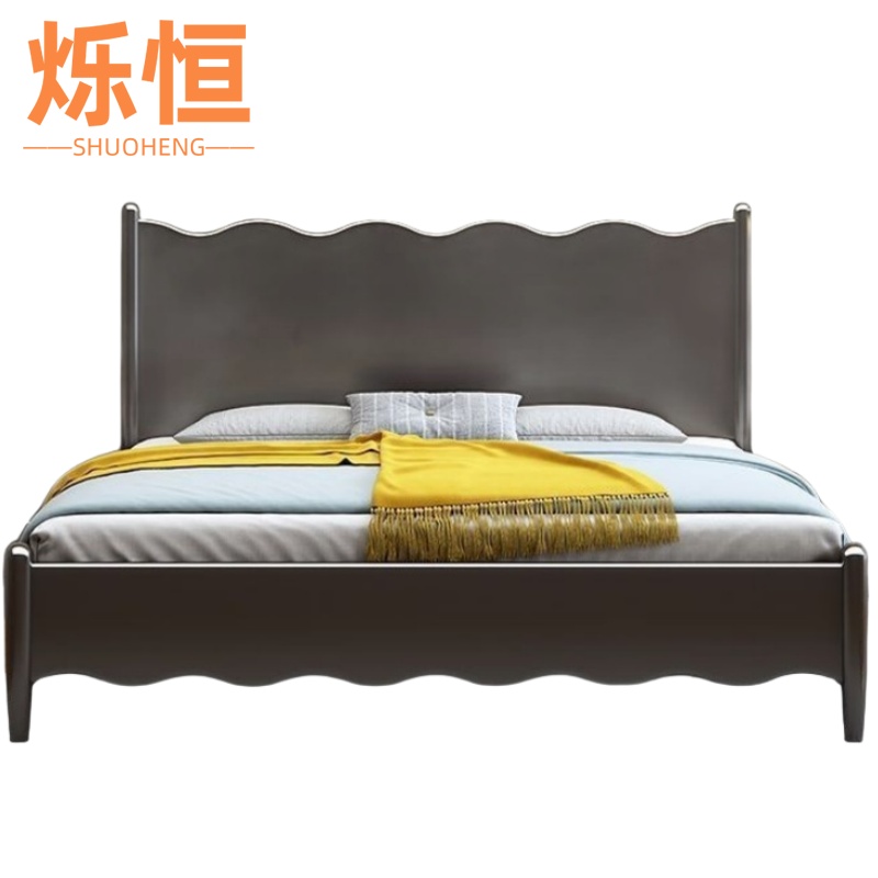烁恒实木床黑色高清大图