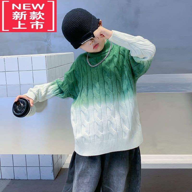 可莉允儿童秋冬装渐变高领毛衣2022新款男童加厚针织衫男孩冬季潮牌线衣图片