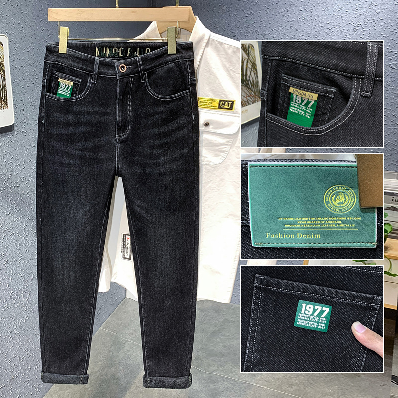 北方加绒牛仔裤男士潮牌刺绣百搭直筒裤男冬季品质舒适裤男式 1977黑灰加绒 38（3尺）200斤