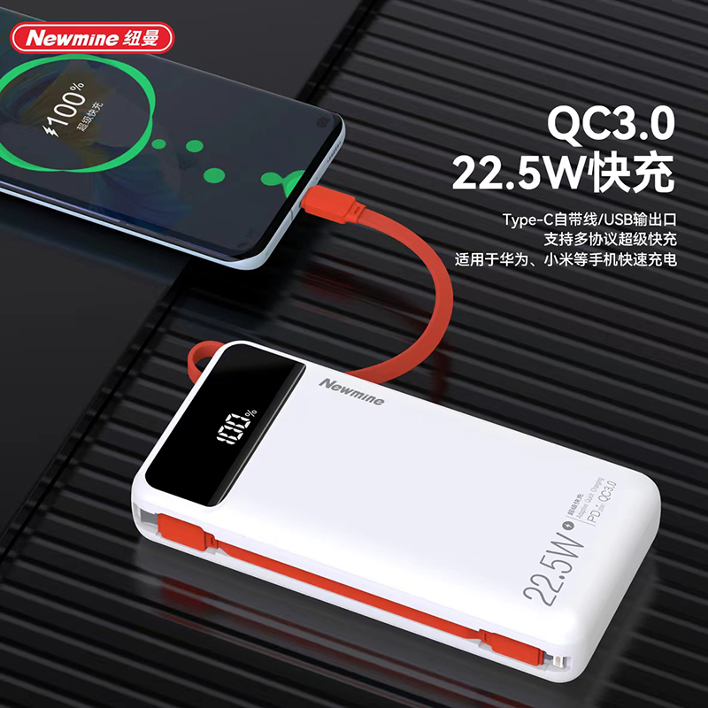 纽曼Newmine大容量10000mAh高速充电移动电源轻巧便携PD快充金属外壳高清大图
