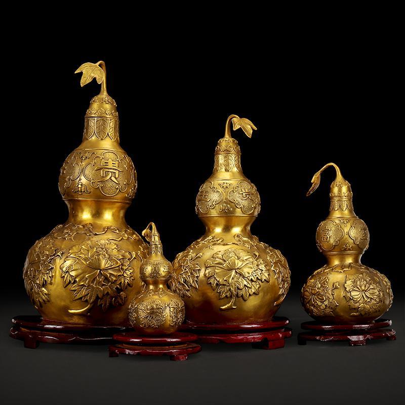 美帮汇大号铜葫芦摆件铜开口办公室摆设客厅电视柜装饰品