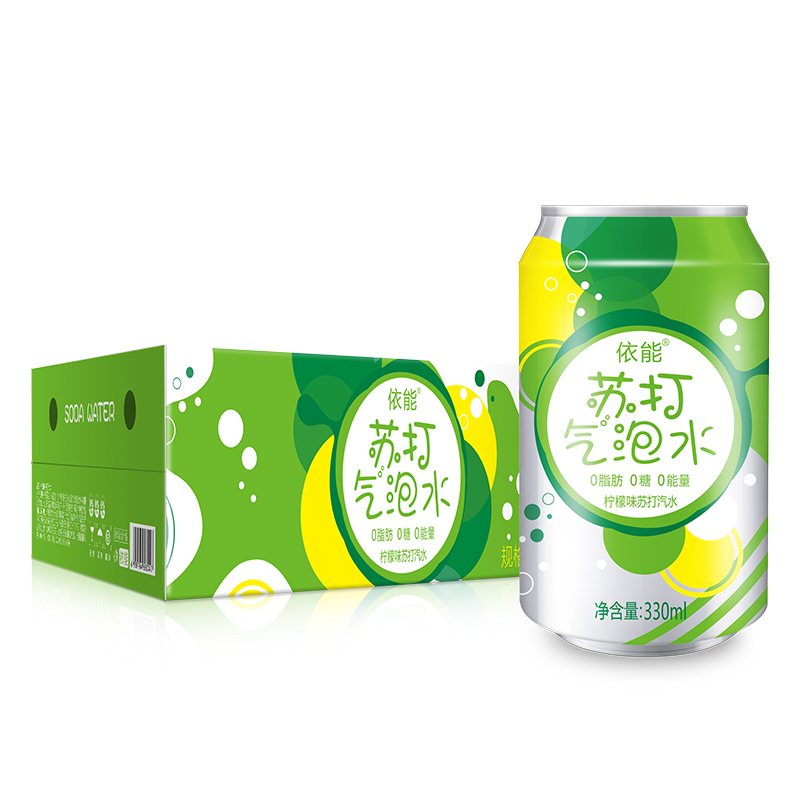 依能苏打水汽水 饮料气泡水柠檬味 330*24罐 整箱装