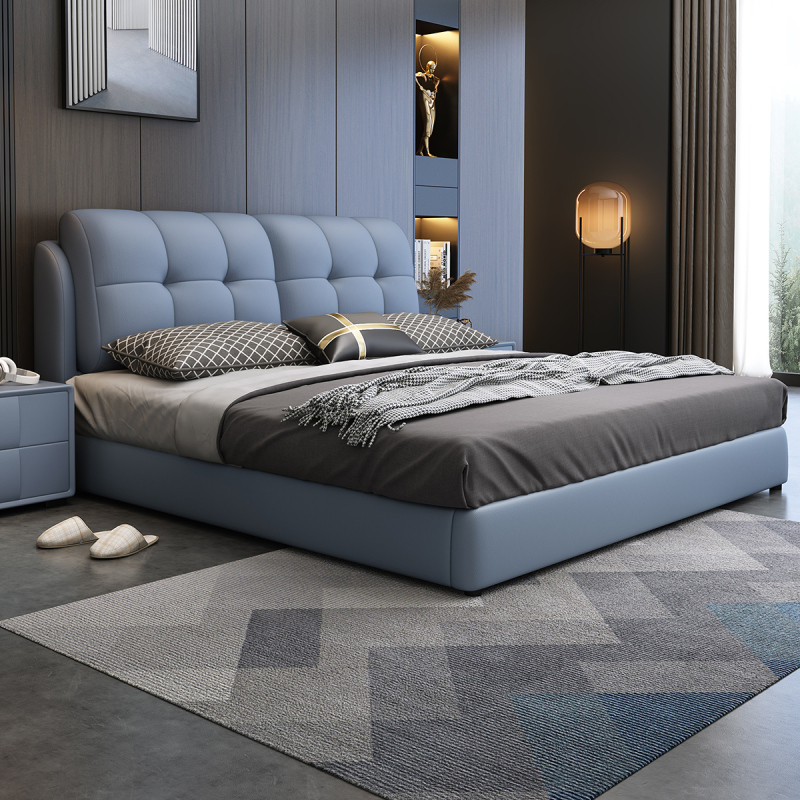 梵宜纳帕皮床现代简约18米单双人床皮艺软床北欧风卧