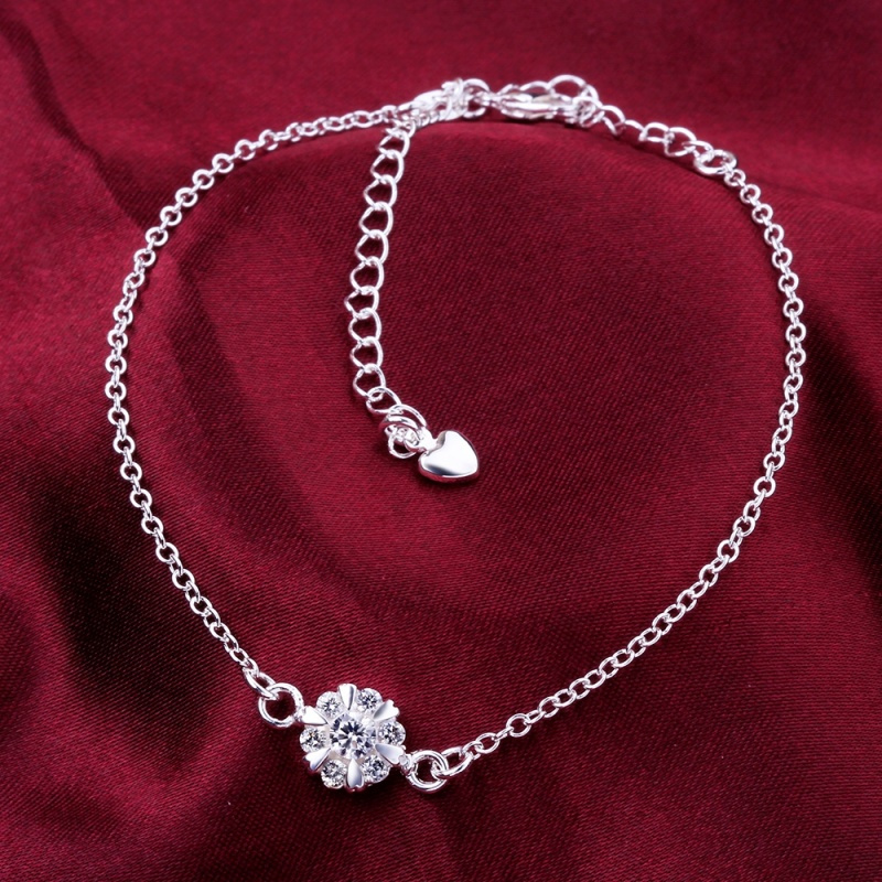 A032Women Jewelry Silver Anklet 镀银饰梅花水晶脚链潮女饰品送女朋友七夕情人节礼物