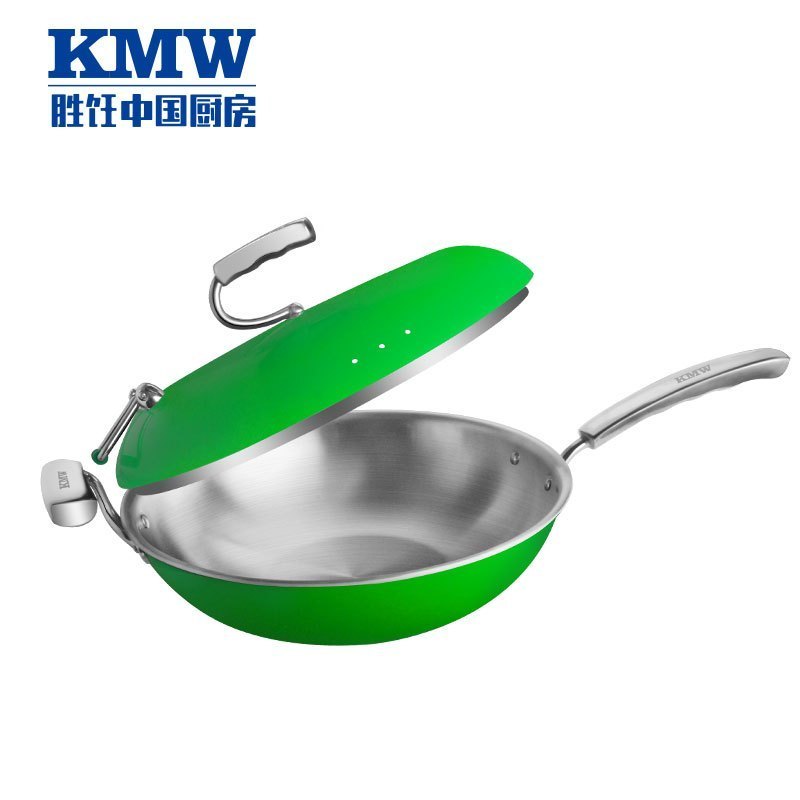 KMW炒锅绿鼎炒锅(苹果绿)Gpotl11-10 304不锈钢 绒光工艺 创新支架可立锅盖 炫彩易洁 锅具32cm炒锅高清大图