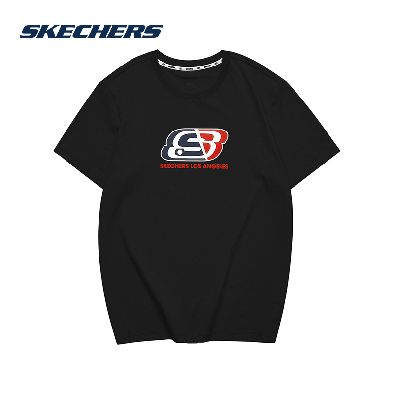 skechers斯凯奇春夏新款字母logo针织短袖圆领运动t恤男女同款情侣款l
